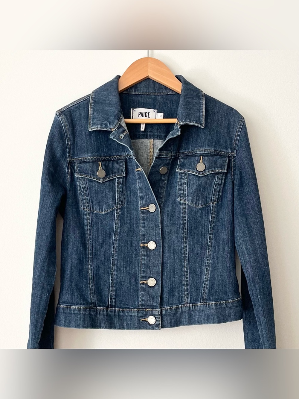 Paige Women's Vermont Trucker Slim Denim Jacket Classic Dark Wash Blue Size S